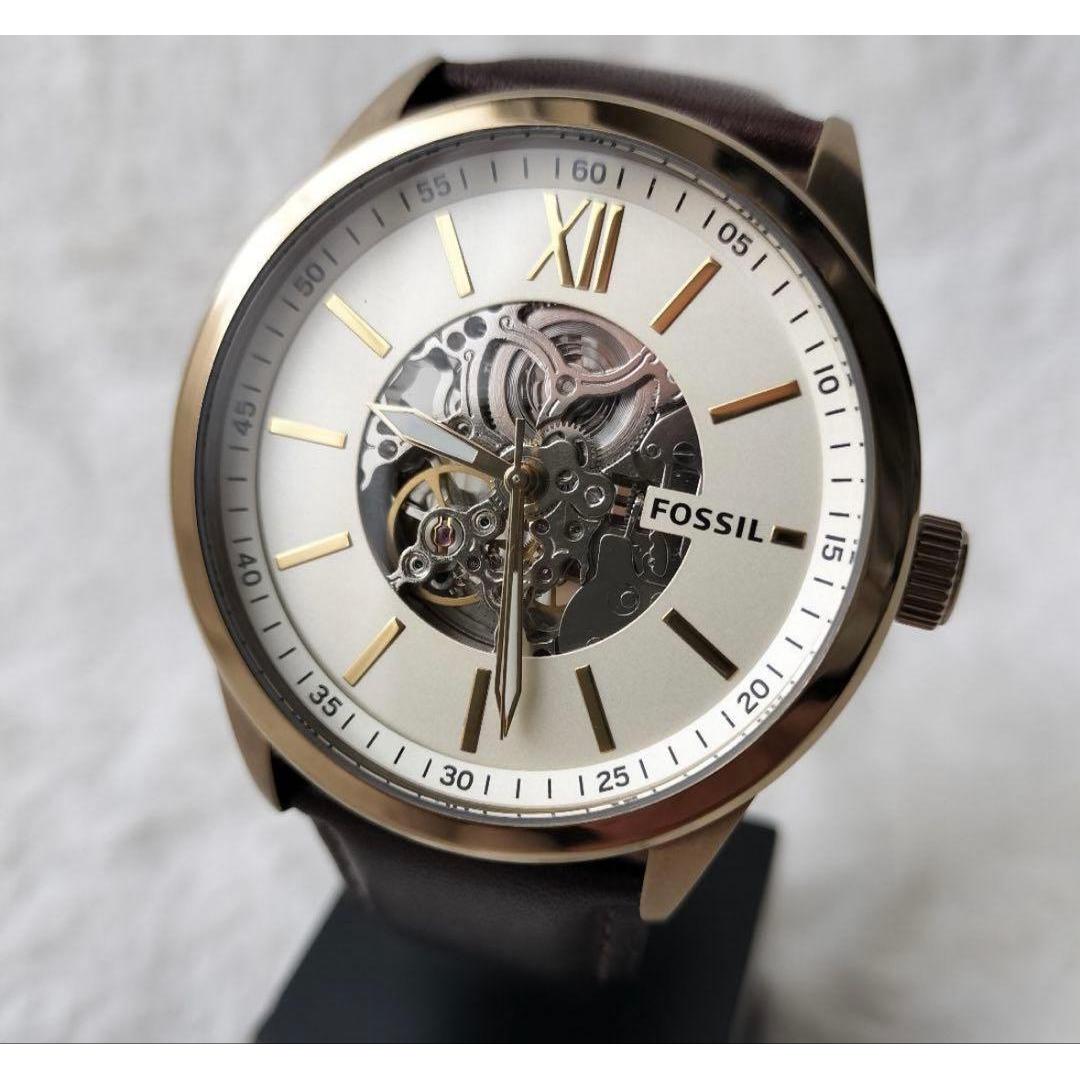 Used [Popular model!] FOSSIL Automatic watch skeleton brown leather belt