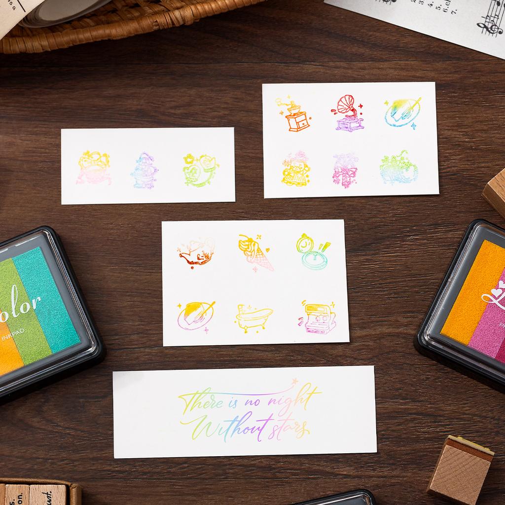 6 Stück DIY Großer Rechteckiger Farbverlauf Regenbogen Stempelkissen Notizbuch Graffiti Kombination Stempelkissen Grenzüberschreitendes Stempelkissen