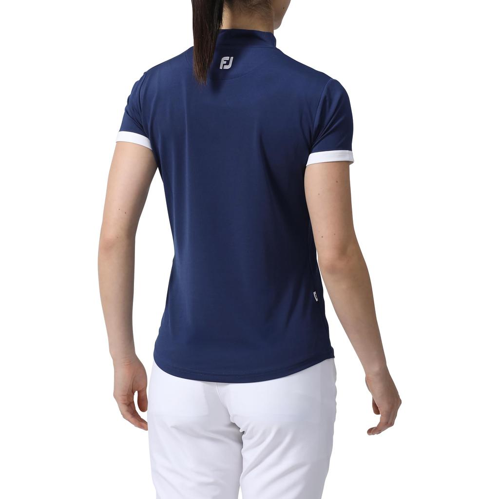 FootJoy Women's Chest Line Short Sleeve Mock Neck Shirt, Navy, Size Small (FJW-S24-S09, 81942-S)