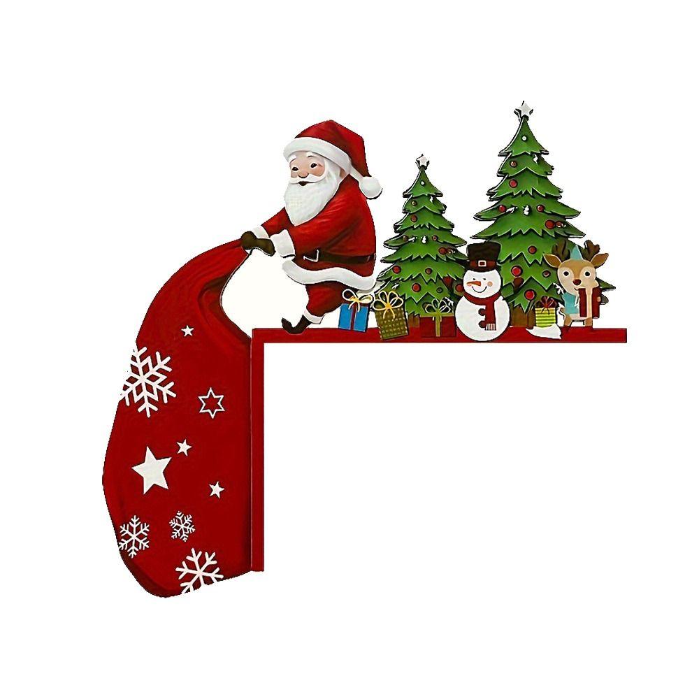 2pcs Wooden Christmas Door Corner Frame Cartoon Modern Door Frame Pendant Santa Claus Door Sign Atmosphere Layout