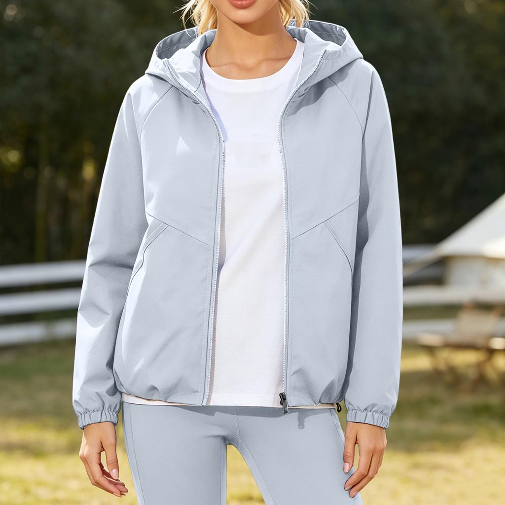Leichte Kapuzenjacke für Damen, lässige lockere Passform, Outdoor-Windjacke, schlichtes Design, Pendler-Oberbekleidung, einfarbiger Stil, Frühling Herbst