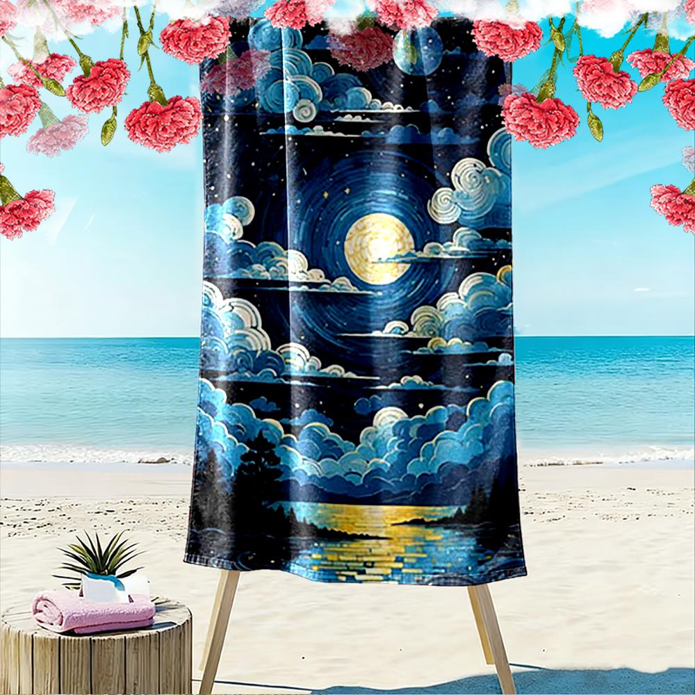 Starry Night Sky with Moon and Clouds Beach towel quick-drying for travel outdoor sports jogging beach and swimming