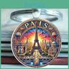 Paris Sunset View Keyring With Glass Alloy Pendant For Gift And Collectors Use