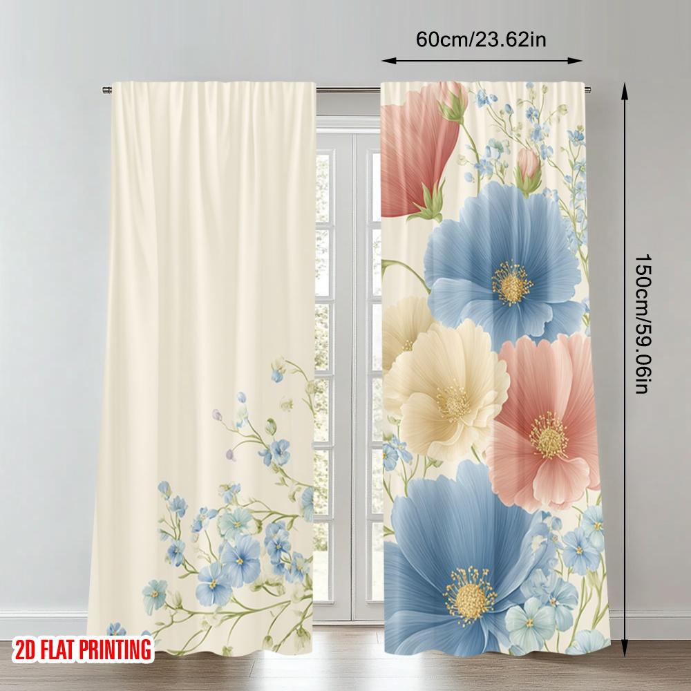 2pcs 2D flat printing Merry Christmas Party Curtains Cosmos Flowers Watercolor Digital Printed Polyester Drapes Birthday Party
