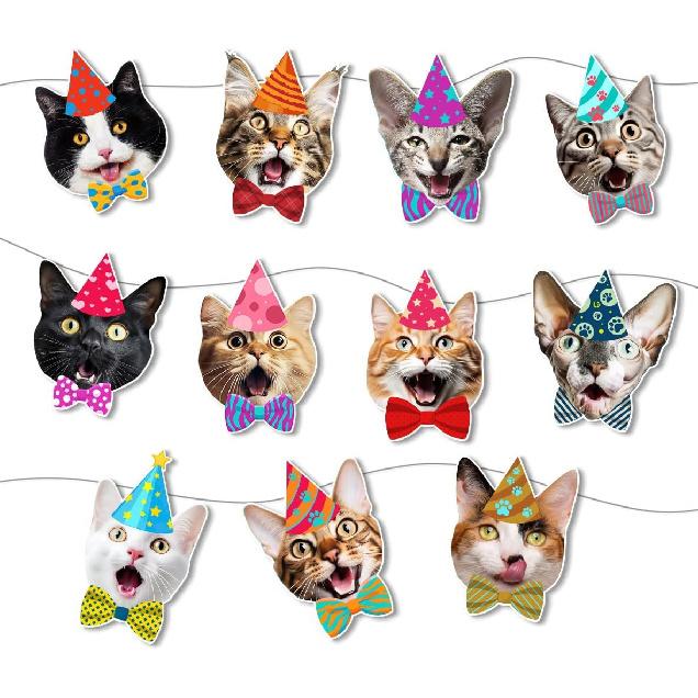 Cat Birthday Garland, Cat-Themed "Happy Birthday" Banner - Colorful and Fun Party Decoration for Kitten Lovers - Funny Kittens Garland