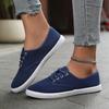 Women's White Round Toe Lace-Up Casual Sneakers - Breathable Fabric Upper, Anti-Slip TPR Sole, Low-Top Comfortable Walking Shoes for All-Season