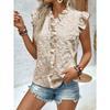 Summer Ruffled Jacquard Short Sleeved Shirt Women's Vest Sweet V Neck Slim Fit Fashion Elegant Flowert Blouse Loose Simple Tops Pleated Clothing
