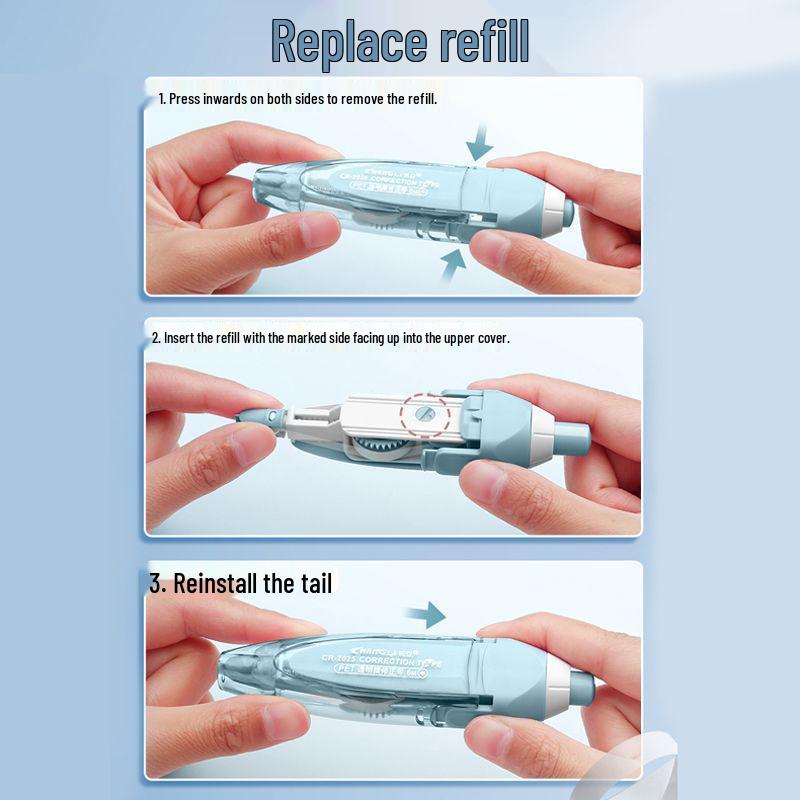 Changli Replaceable Core Correction Tape, Click-Type, Transparent PET Film, Smooth Erasing, Simple Design.