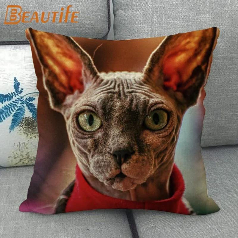 45X45cm Sphynx Katze Kissenbezug Quadratisch Reißverschluss Baumwolle Leinenstoff Kissenbezüge Schlafzimmer Zuhause Dekorativ Jungen Mädchen Geschenk