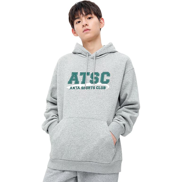Anta Lifestyle Series Lettered Hooded Pullover Sweatshirt Men sweatshirt Gray Heather-Gray 152348704-3