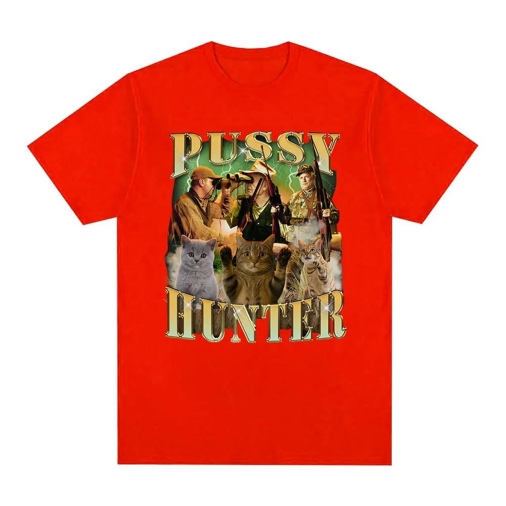 Pussy Hunter Funny Meme Cat Meme 100%cotton men's shirt O-Neck Short Sleeve Harajuku women's summer fashion oversized Tshirt