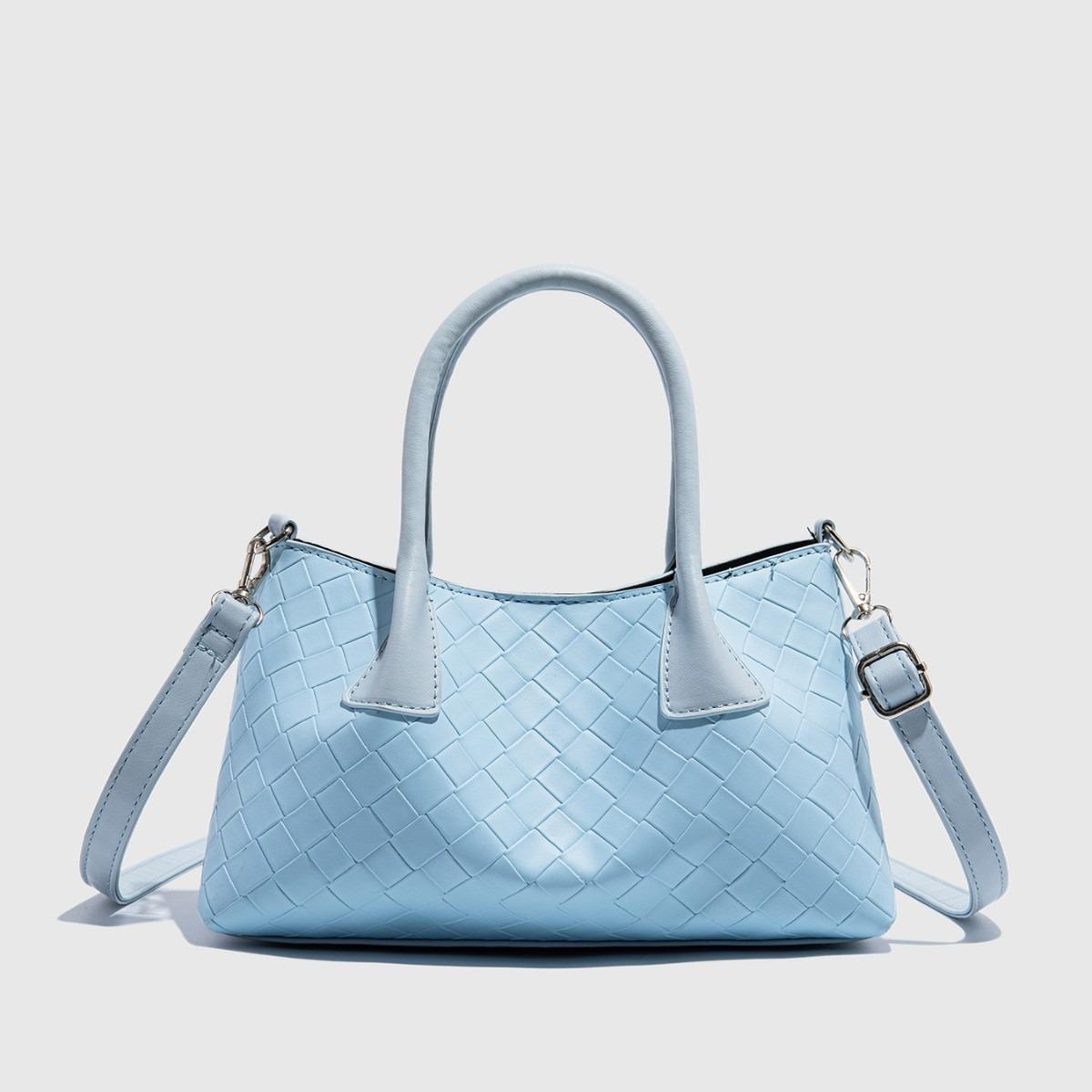 

Niche Design Handbag for Women, Autumn 2025 New Trendy Fashion Bucket Bag, Versatile Woven Basket Tote Bag светло-синий