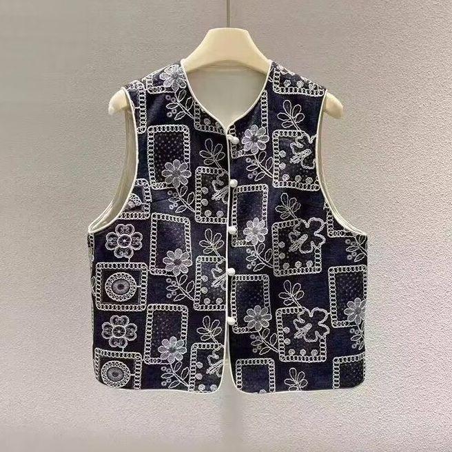 Blue and White Porcelain 2025 New Style Embroidered Vest Luxury Fashion Denim Blue Temperament Vest Women