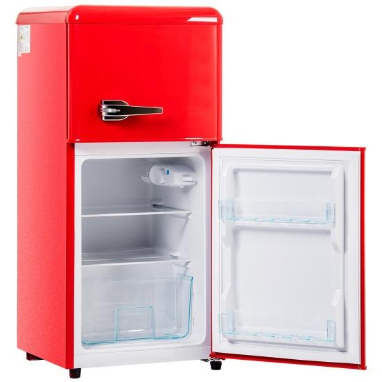 Lodówka 60L Retro 7 Ustawień Temperatury Światło LED Strefa Podwójna Mini Lodówka Domowa Zamrażarka 22L Objętość 102 kWh/Rok -27-13 Stopni Celsjusza
