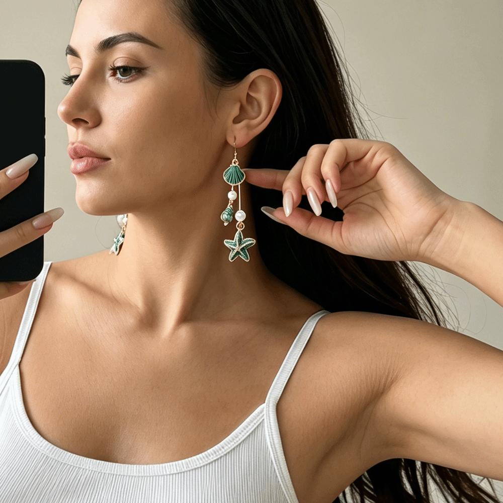 Conch Long Tassel Earrings Zinc Zinc Alloy Dangle Earrings Fashion Starfish Drop Earrings  Gift