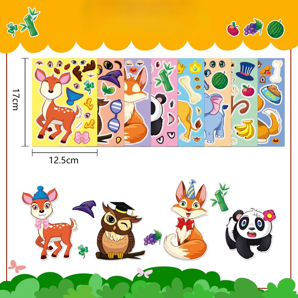 8 Pictures/set of Animal Face Change Stickers Cartoon Cute Children Reward Puzzle DIY Creative Early Education Puzzle Stickers