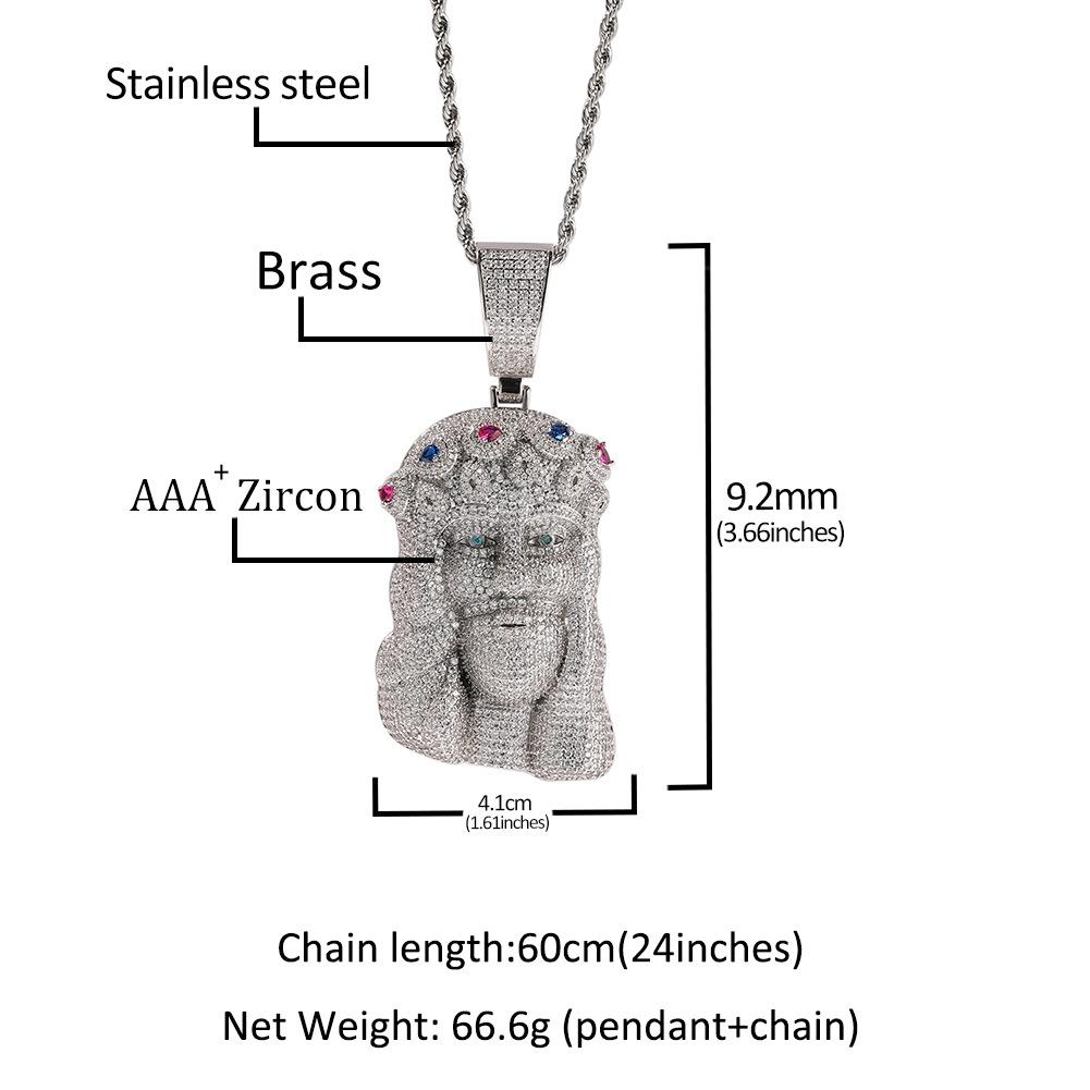 Fashion Hip Hop Diamond Portrait Pendant Necklace Men's Personality Sweater Chain Night Club Men