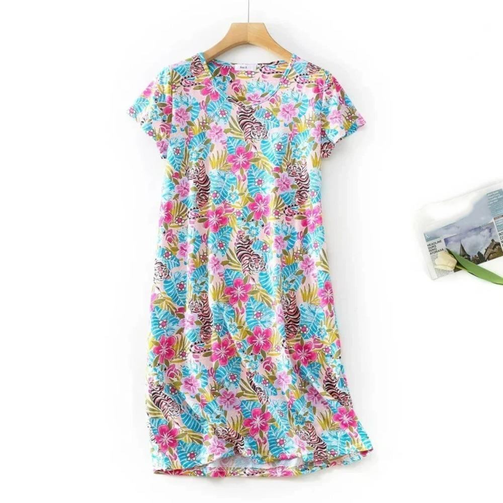 Fashion Casual Women Nightdress Short Sleeve Dresses Loose Fit Nightwear Home Clothes Nightie Loungewear Dresses