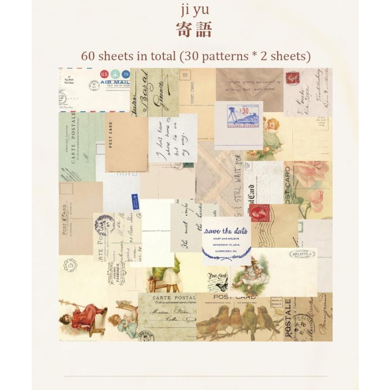 60 Pcs Ins Style Creative Small Fresh Collage Retro Memo Basic Diary Material Paper Collage Scrapbook