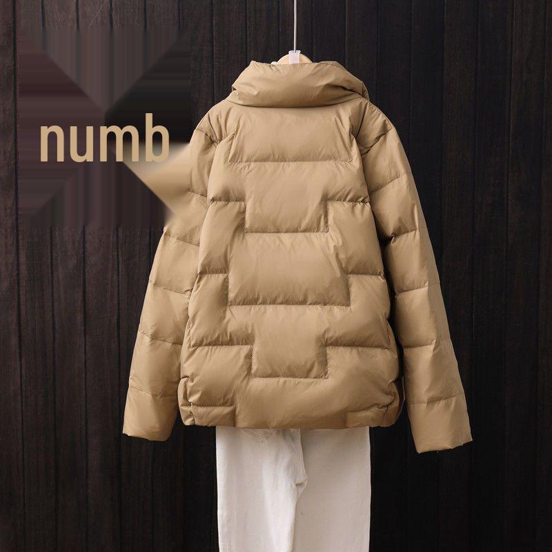 Women's Petite White Duck Down Short Jacket - Fashionable Stand-up Collar, Autumn/Winter, Loose Bread Style, Warm Coat.