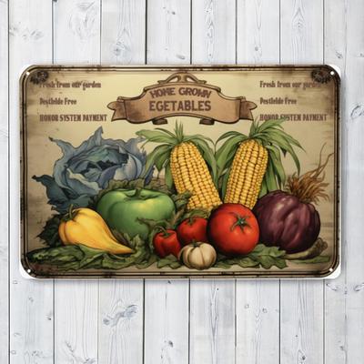 VintageStyle Home Grown Vegetables Tin Sign PesticideFree Garden Freshness Wall Art Perfect for Kitchen Bar or Coffee S