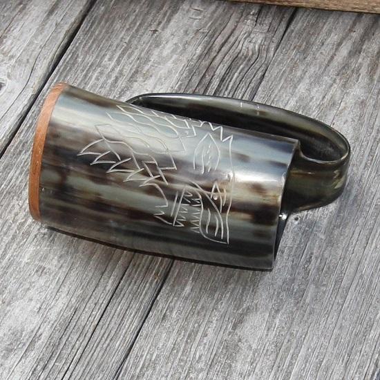 Norse Viking Tankard Fenrir Engraved Drinking Horn Mug