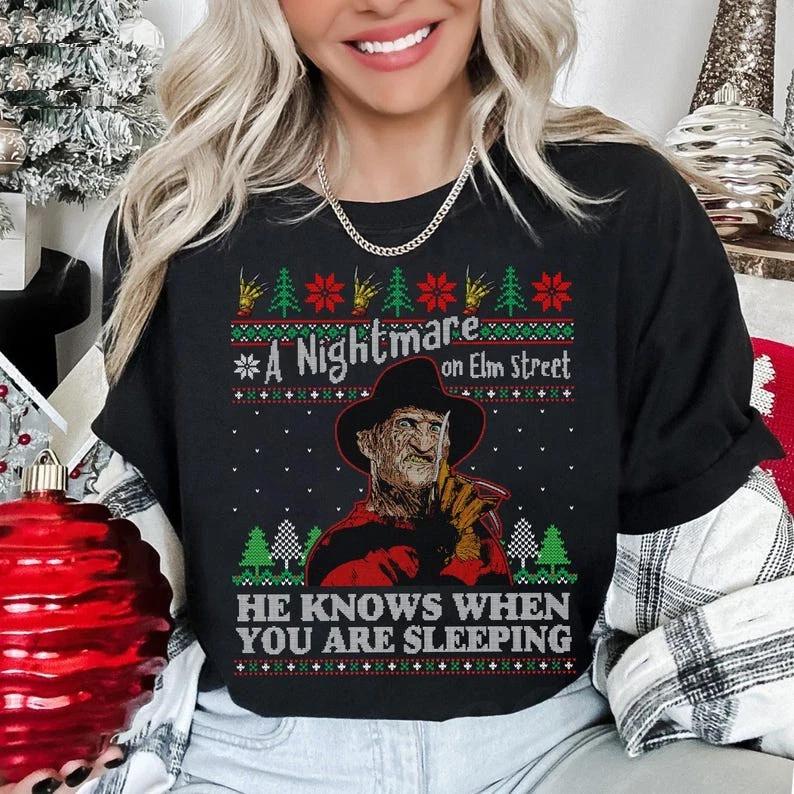 A Nightmare on Elm Street Christmas Shirt – Freddy Krueger Ugly Christmas Tee S