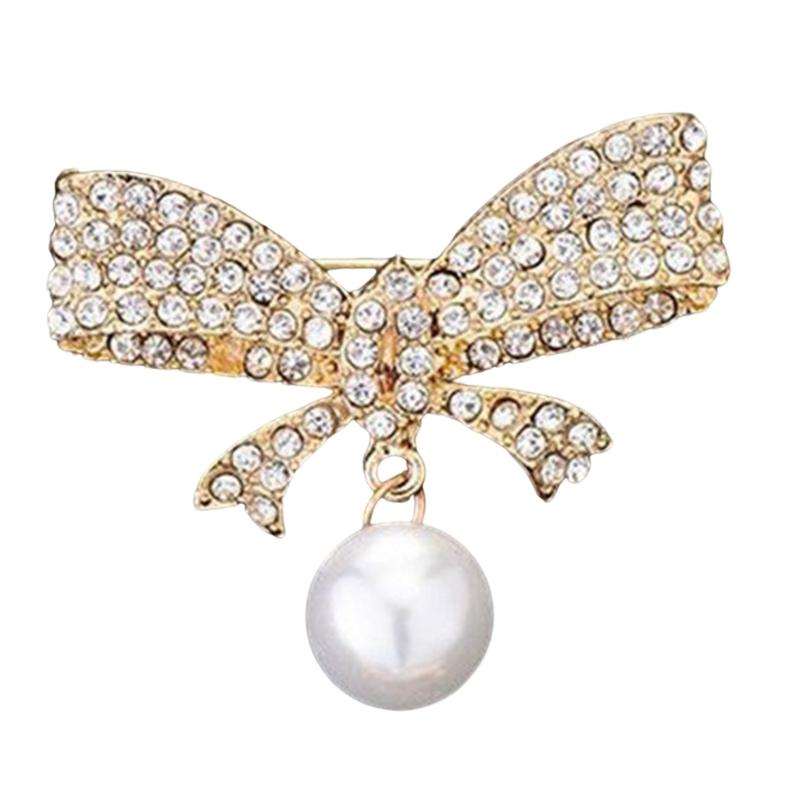 Elegant Crystals Bowknot Brooch Alloy Jewelry Accessory for Women Gift