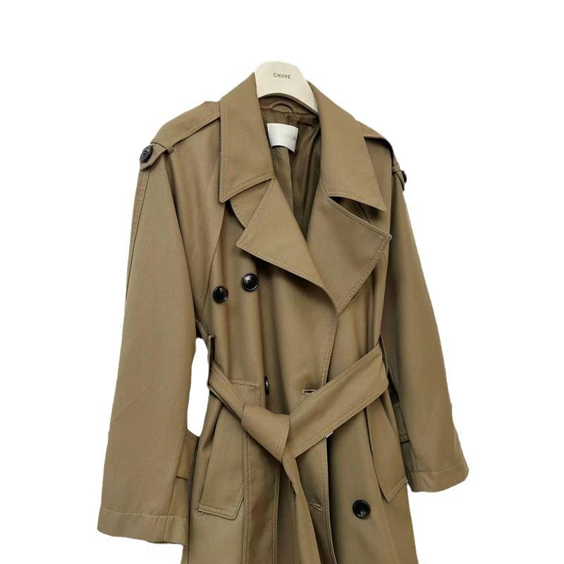 Vår Höst Oversized Khaki Lång Grå Trenchcoat för Kvinnor Dubbelknäppt Lös Casual Koreansk Mode Överrock