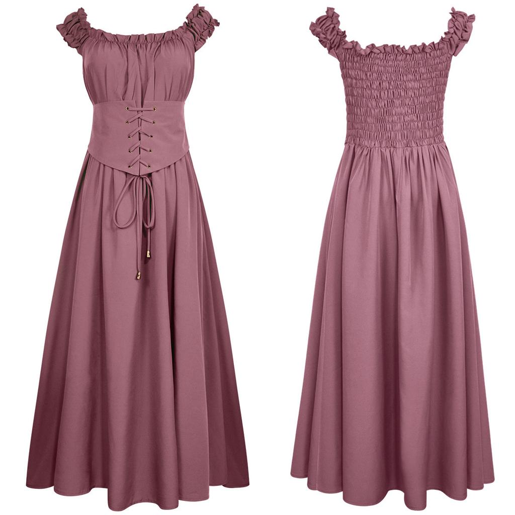 Women's Renaissance Medieval Dress, Off-the-Shoulder Corset Maxi Dress for Halloween Party & Cosplay