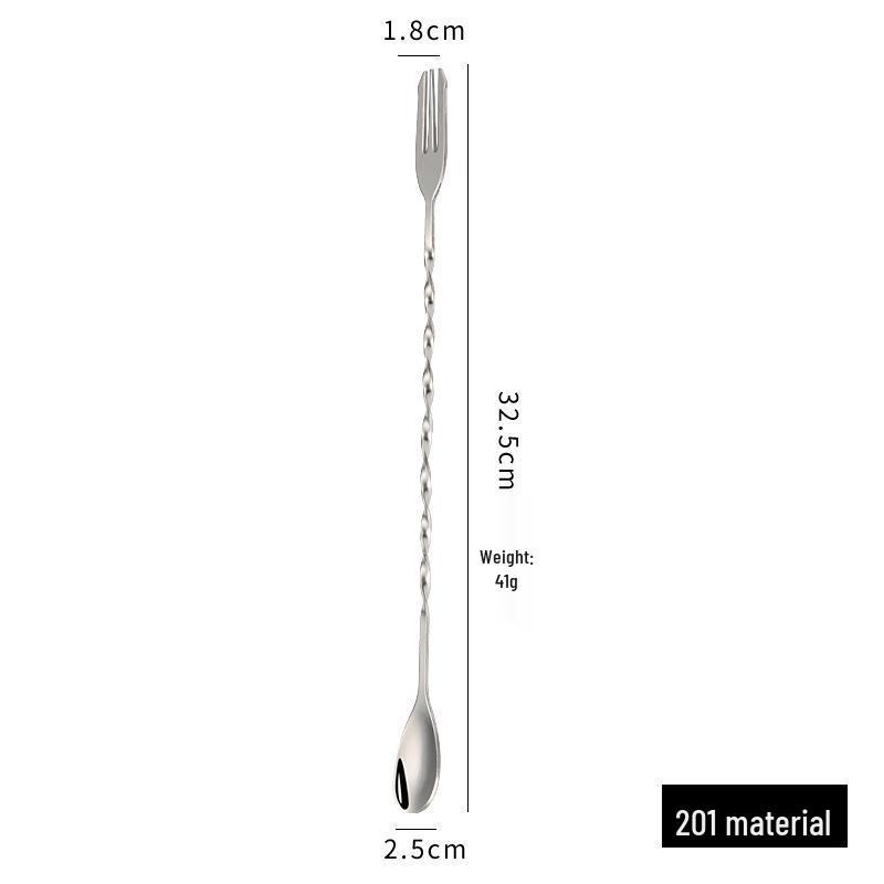304 Stainless Steel Long-Handle Double-Ended Cocktail Stirring Spoon & Fork