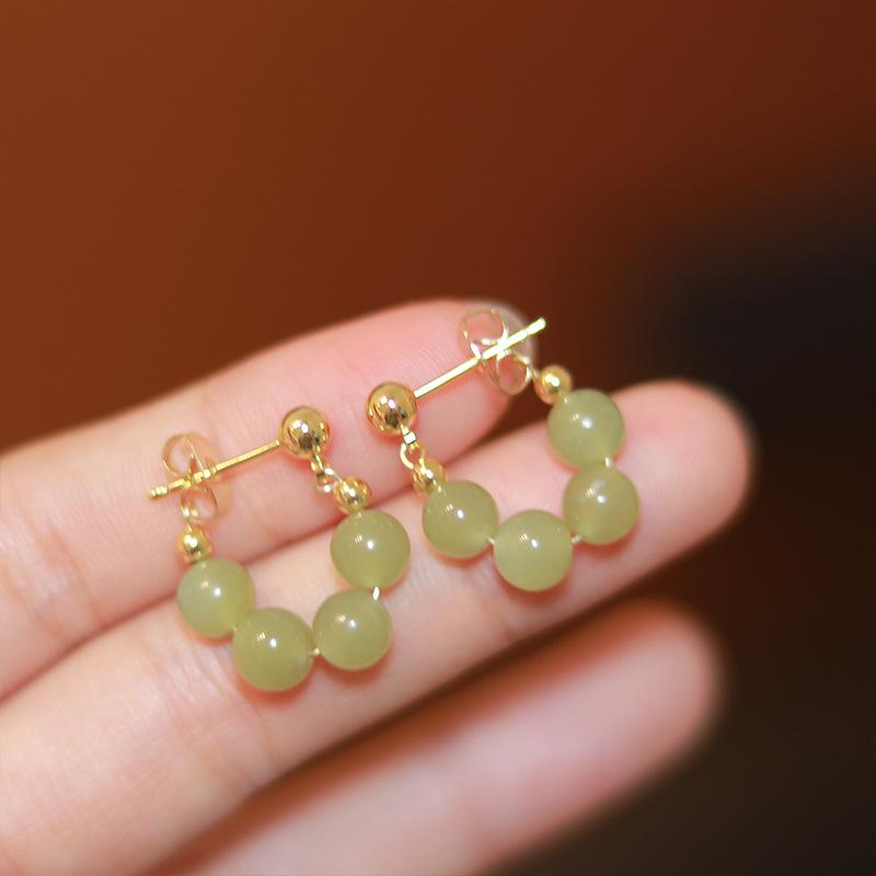 Wangchun Mountain four-piece Hetian jade earrings, fresh and sweet for women u Unique design earrings and ear clips, new spring/summer collection Wangchun Mountain Auricul
