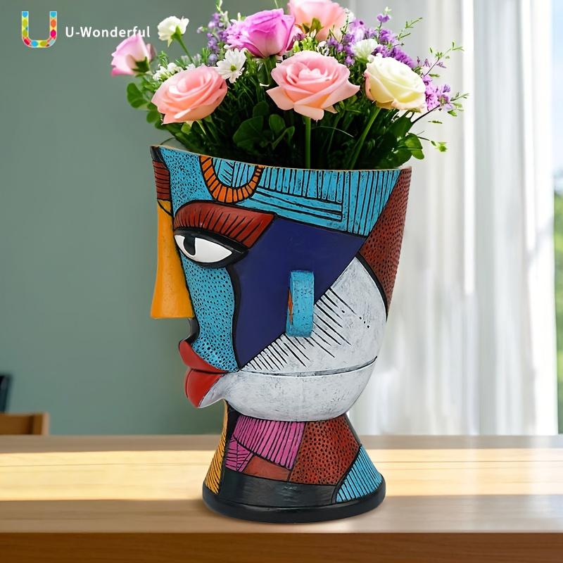Multicolor Resin Face Pot - Modern Abstract Planter with Expressive Eyes, Durable Indoor/Outdoor Vase for Home & Office Decor.