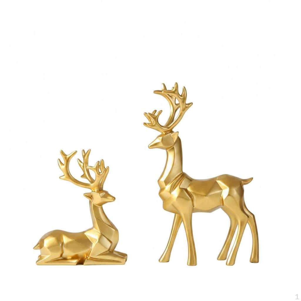 2 Pieces Deer Figurine Nordic Style Sculpture Modern Reindeer Statue for Living Room, Beverage