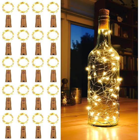 20 Pack Wine Bottle Lights with Cork Battery Operated 3.3ft 20 LED Silver Wire Cork Fairy Lights for Liquor теплый белый