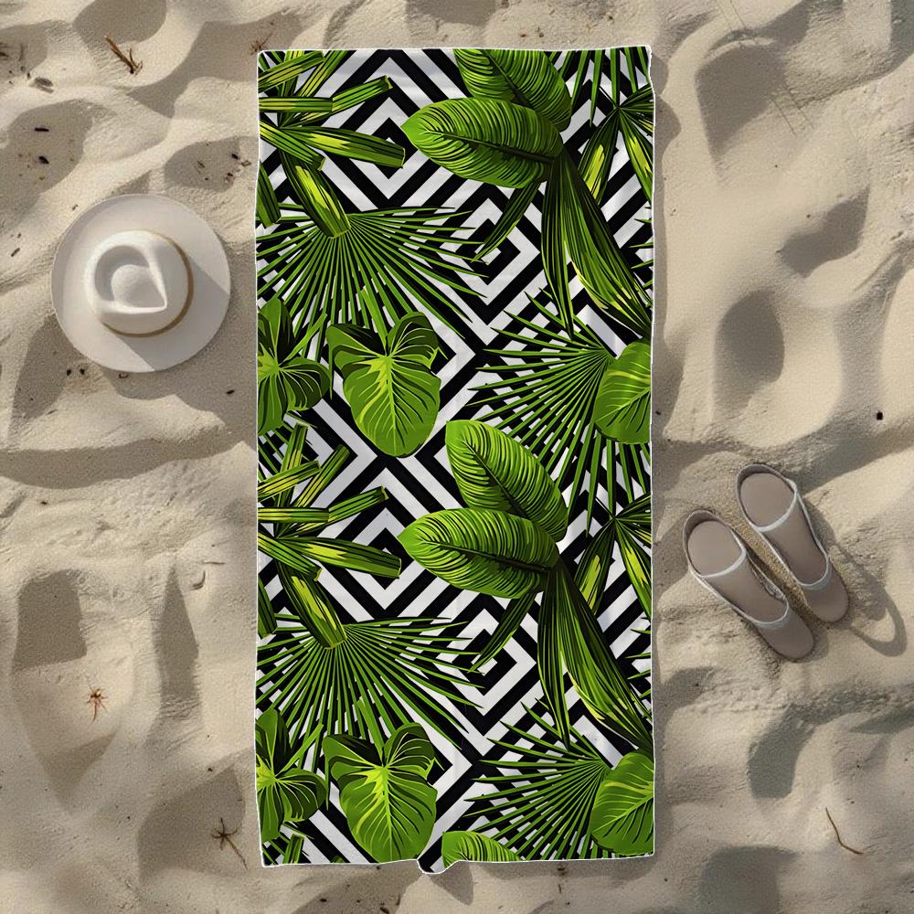 Geometric Leaf & Palm Tree & Jungle Animal Beach Towel, Soft Durable Quick-Drying, Ideal For Summer Beach, Swimming & Camping