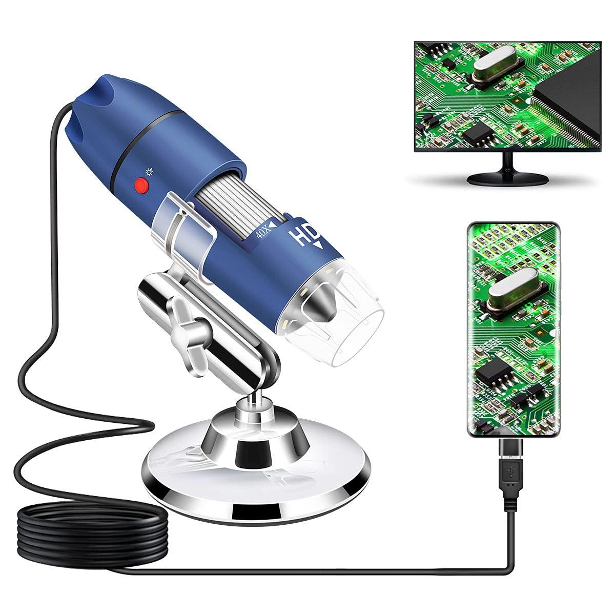 

Jiusion 2K HD 2560x1440P USB Digital Microscope for Android Phones and Tablets Windows Mac Linux 40X to 1000X Magnification Mini Endoscope Handheld синій