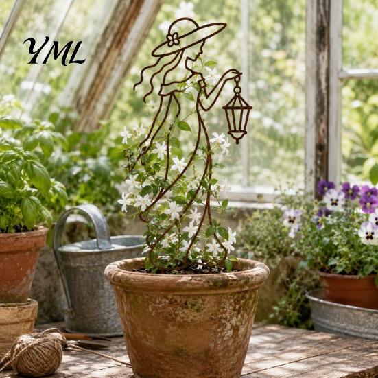 Unique Garden Stakes 11.8 Inch Plant Trellis for Climbing Plants, Elegant Lady Metal Gifts Friends Trellis, Decorative Flower Support Outdoor