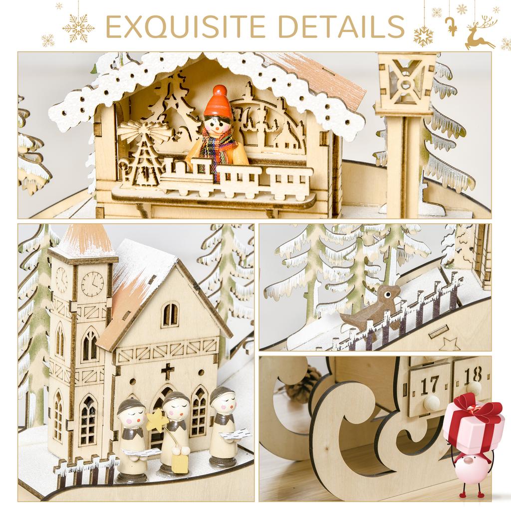 Advent calendar to fill with 24 drawers LED lights sleigh shape, DIY Christmas calendar Christmas countdown calendar gift for children adults