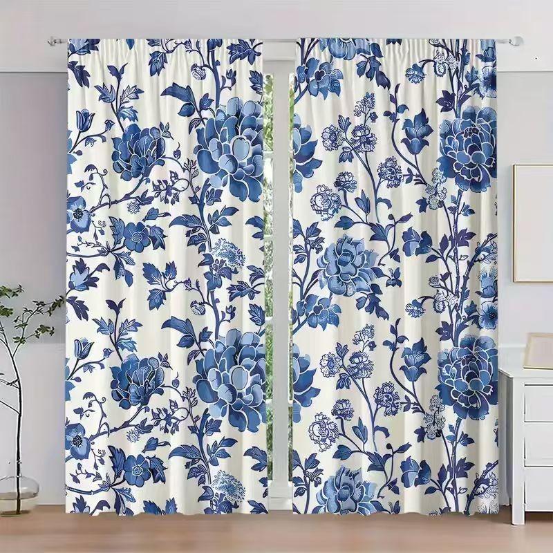 Set van 2 Blauw Witte Polyester Gordijnen Effen Kleur Boven Keukenraam Behandelingen Paar Gordijnen Gordijn Voor Gemaakt Met Ring