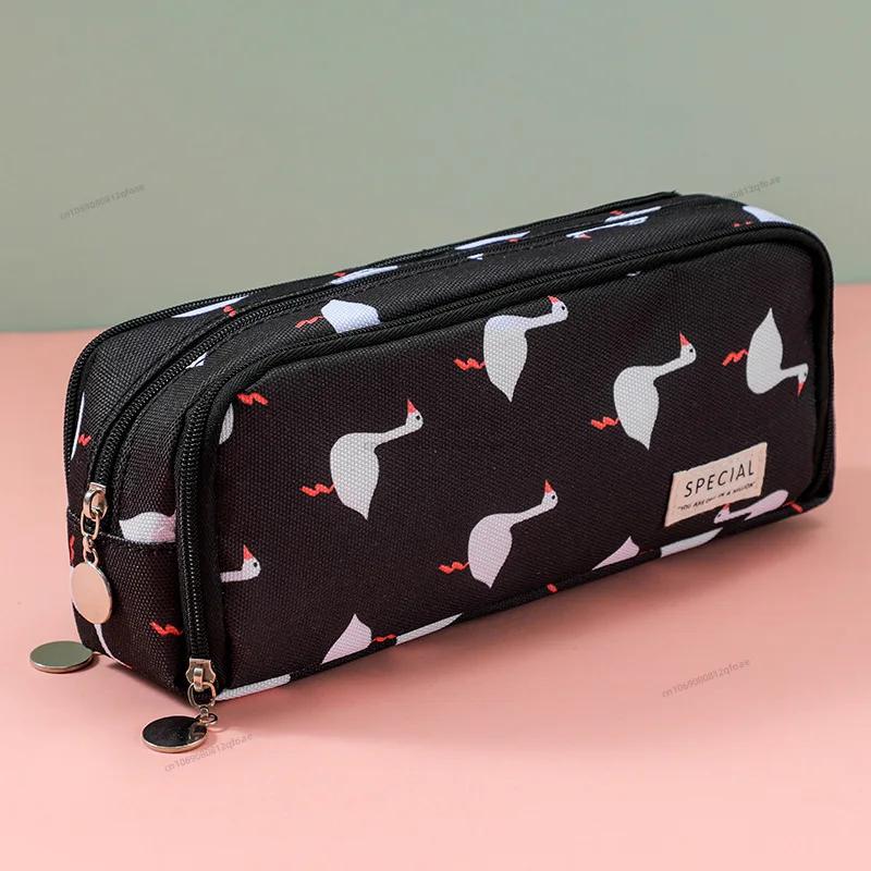 Estuche negro para lápices, gran espacio de almacenamiento, 2 compartimentos, bolsa de doble cara abierta, organizador de escritorio para estudiantes, útiles escolares