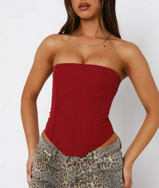 2026 Women s Fashion Irregular One-Shoulder Strapless Waist-Cinching Bandeau Top S красный