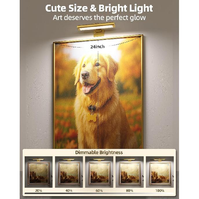 EZVALO Picture Light for Wall, Rechargeable 2400mAh Gold Lights Wireless with IR Remote, 3 Color & Dimmable Magnetic 7.87'' LED Lights Display for