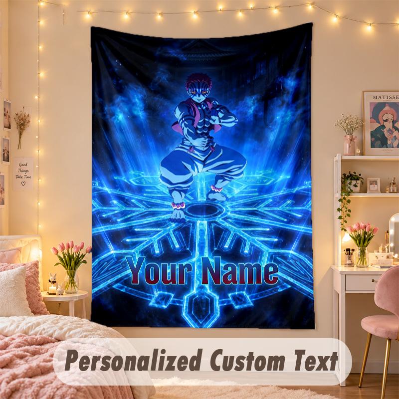 Custom Personalized Tapestry,Demon Slayer Print Custom Name Text Wall Art Hanging for Bedroom