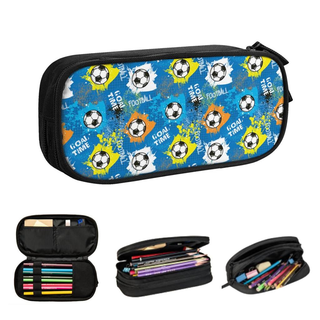 Football Graffiti Pattern Pencil Cases for Students School Pen Box Pencil Bag Large Storage Pencil Pouch