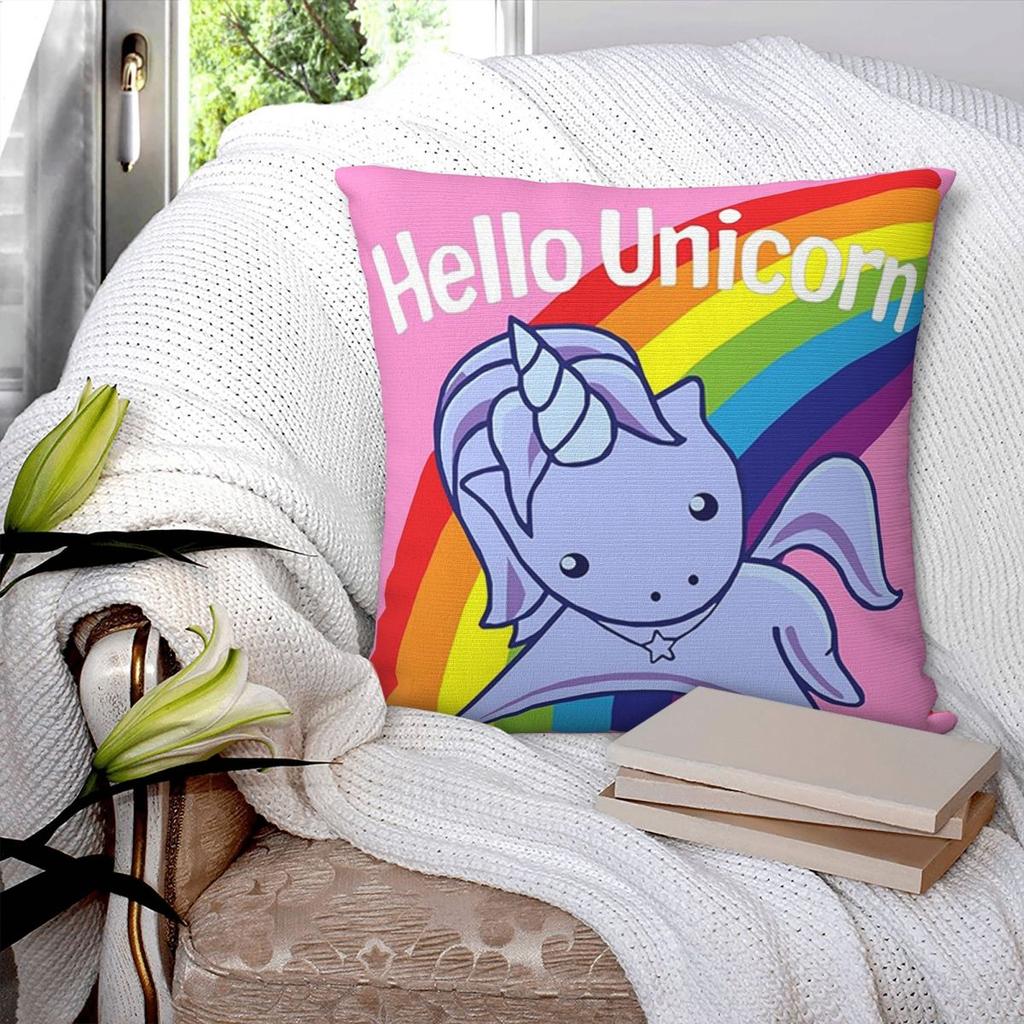 Hello Unicorn Square Pillowcase Pillow Cover Polyester Cushion Zip Decorative Comfort Throw Pillow for Home Living Room