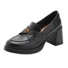 Sheepskin 7.5cm Heel Retro Camellia Loafers: Chunky Heel Black Leather Slip-On Shoes
