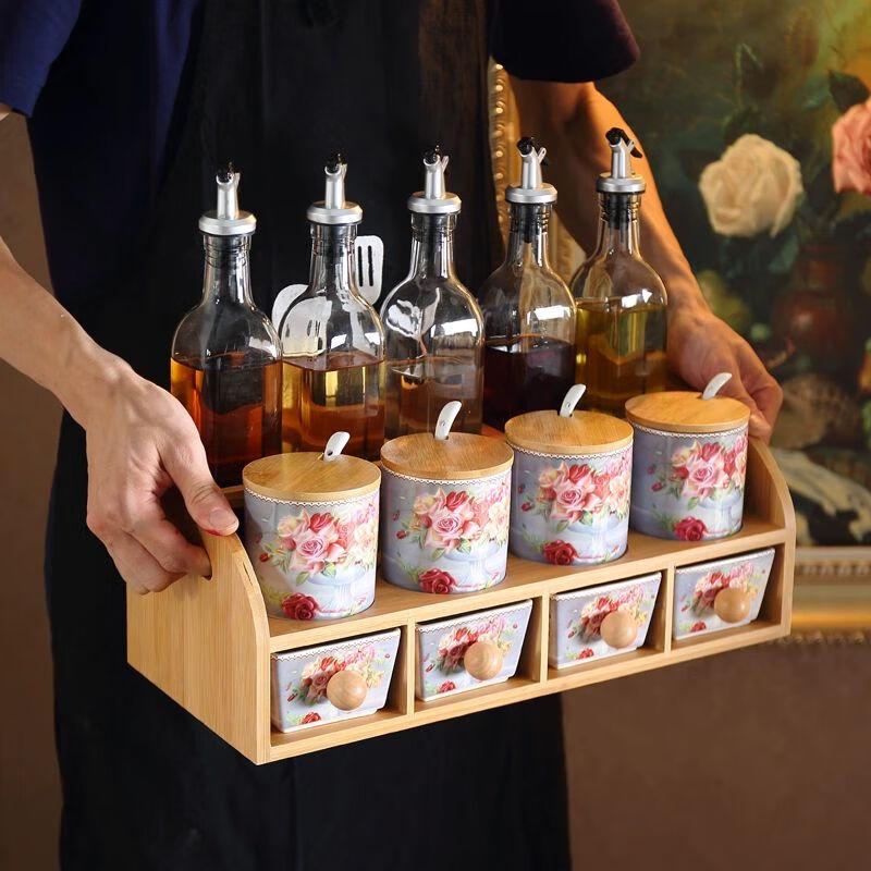 Classical Rose Glass Kitchen Seasoning Set
