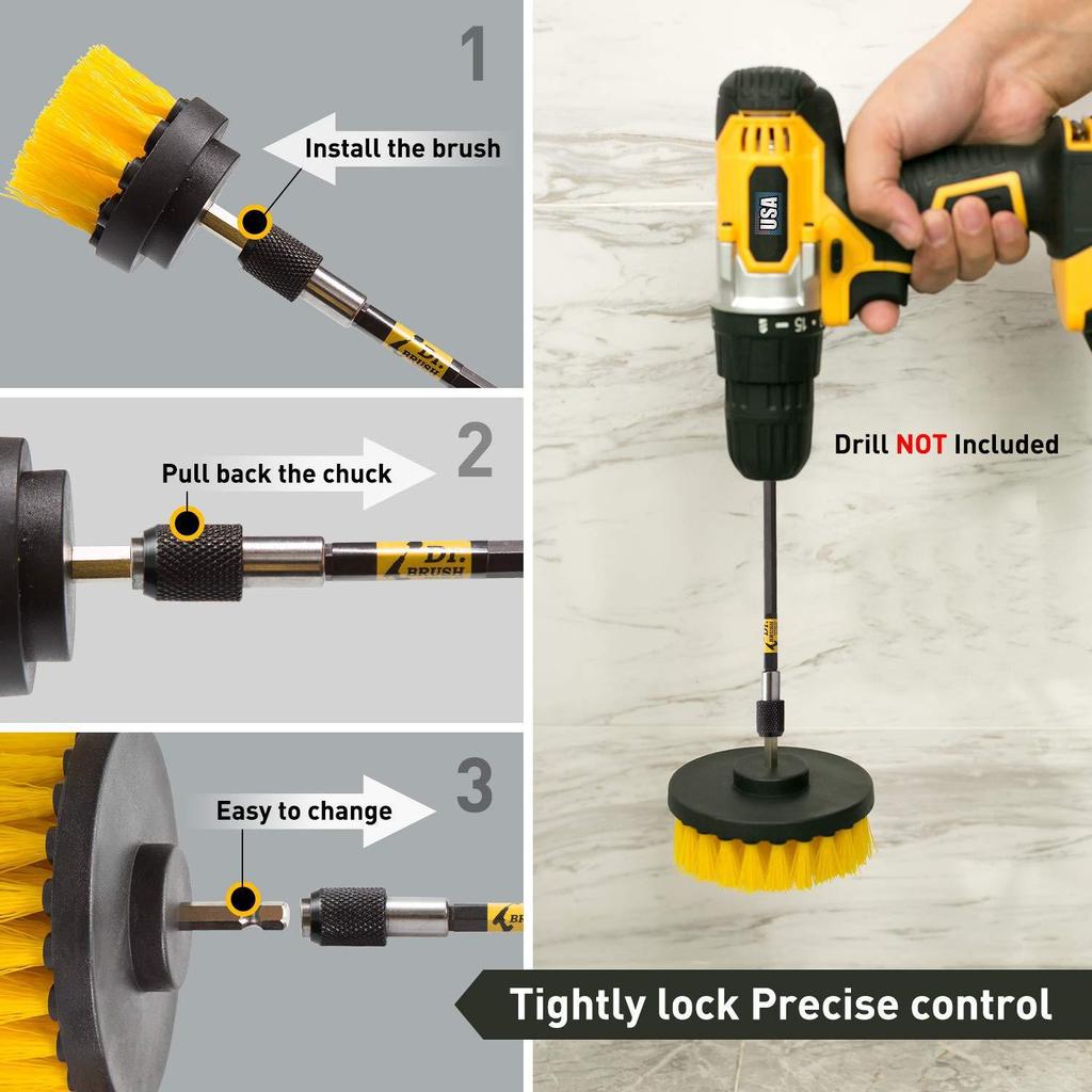 2/3.5/4/5'' Electric Scrubber Brush Drill Extension Rod All Purpose Cleaner Car Detailing Brush Tool Rim Brush Set Car