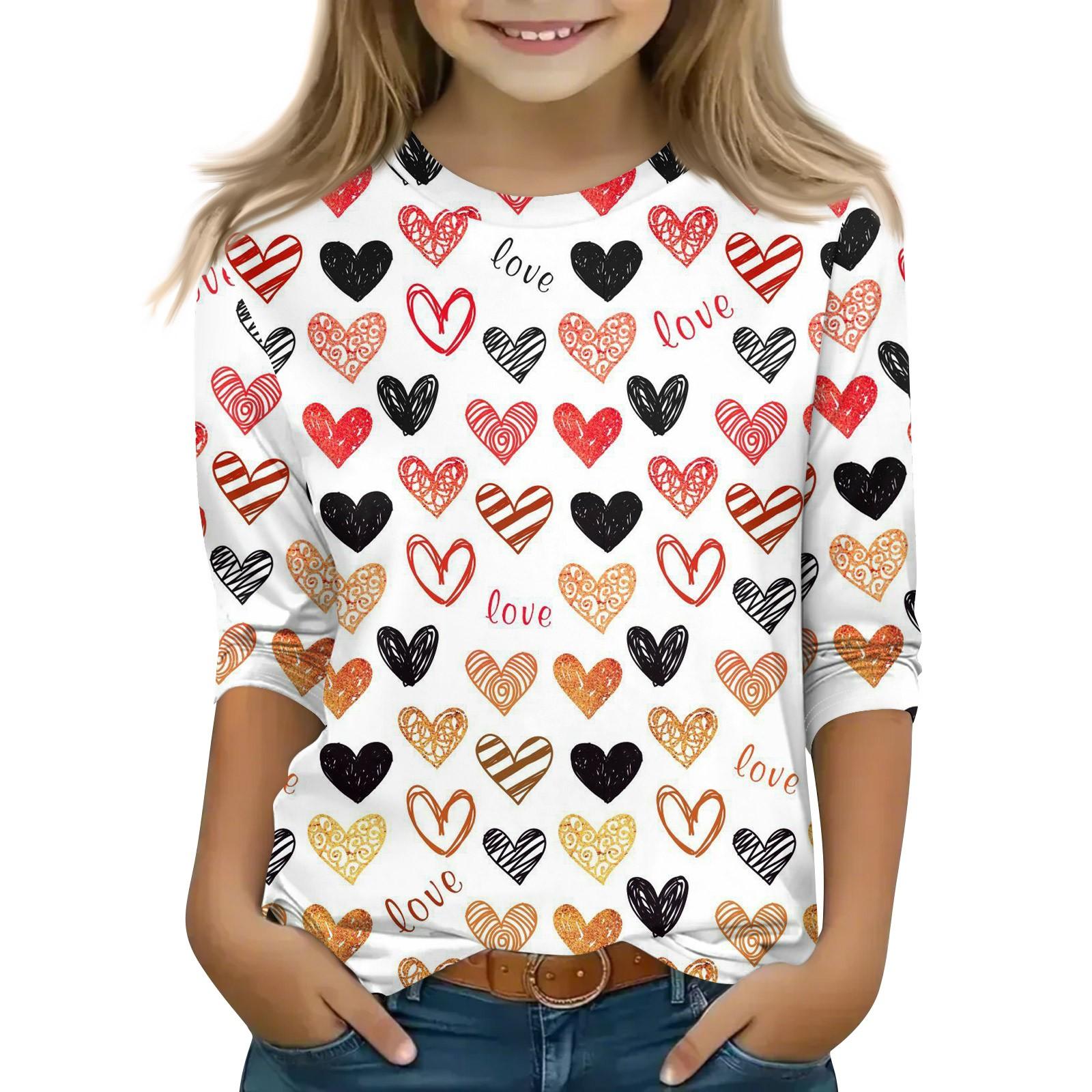 

Топы с принтом для девочек 5-16 лет с круглым вырезом и рукавами 3/4 Футболки Модные топы Наряды Футболки 150